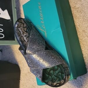 Lauren Lorraine Glittering Silver And Black Sandals Size Xl